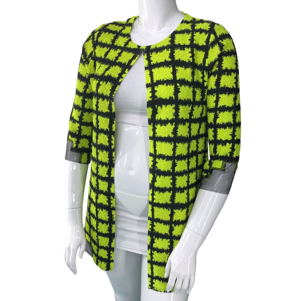 Berek Womens Size M Open Front Crinkle Jacket Neon Black Mesh Detail Lightweight